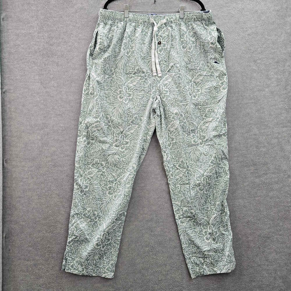 Tommy Bahama Men Pants XL Green Embroidered Floral Lounge Pants Button 28"